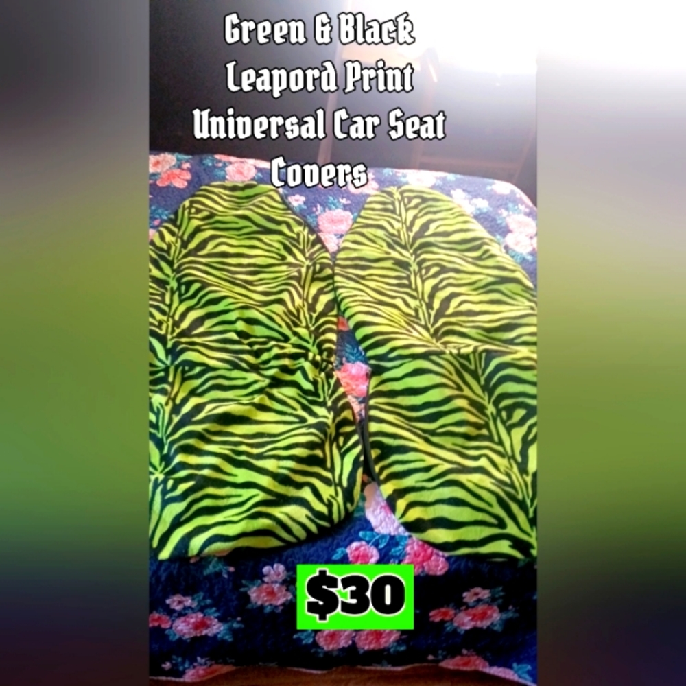 Green & Black Leapord Print Universal Car Seat Covers